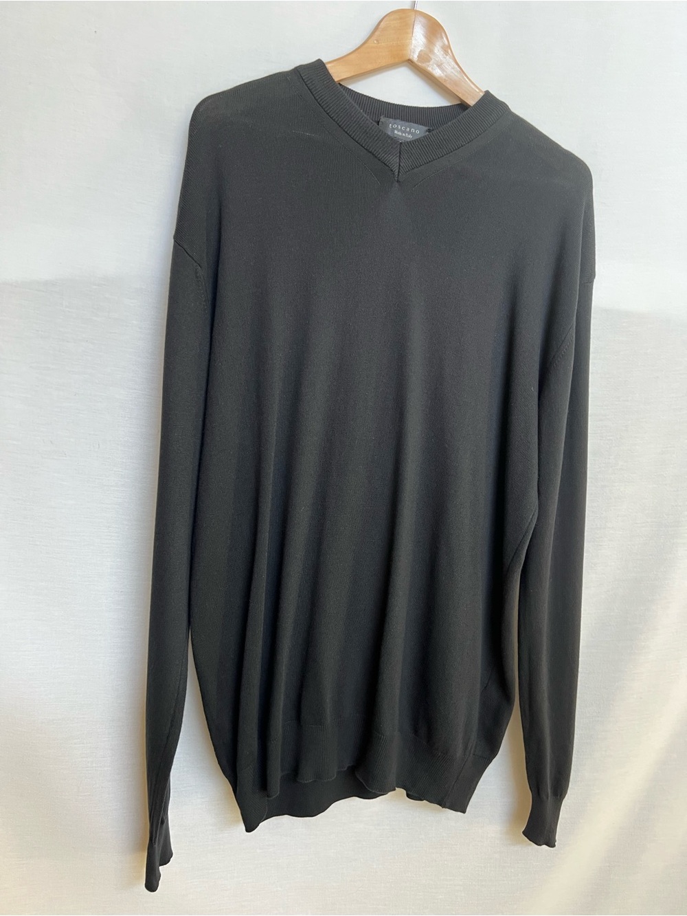 Toscano Men's V-Neck Sweater in Black Lightweight Cotton Blend